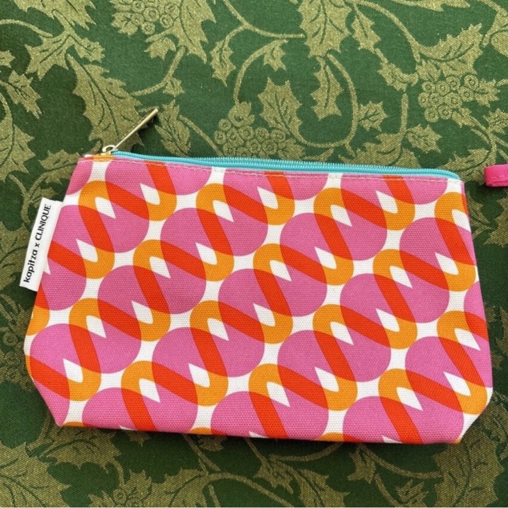 Kapitza & CLINIQUE Pink Orange Geometric Pouch/Cosmetic Case; NWOT